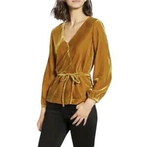 J. Crew Faux Wrap Mustard Yellow Velvet Top NWTs size 8